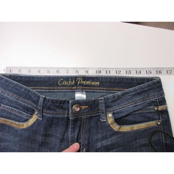 Vintage Y2K Cache Boot Cut Mid Rise Jeans 10 Gold Trim Rhinestone STRETCH - Picture 7 of 14